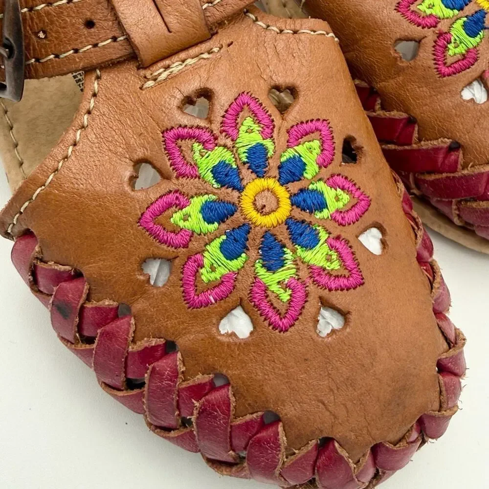 JAB Mexican Handmade Huarache Embroidered Leather Sandals for Little Kids - MX S